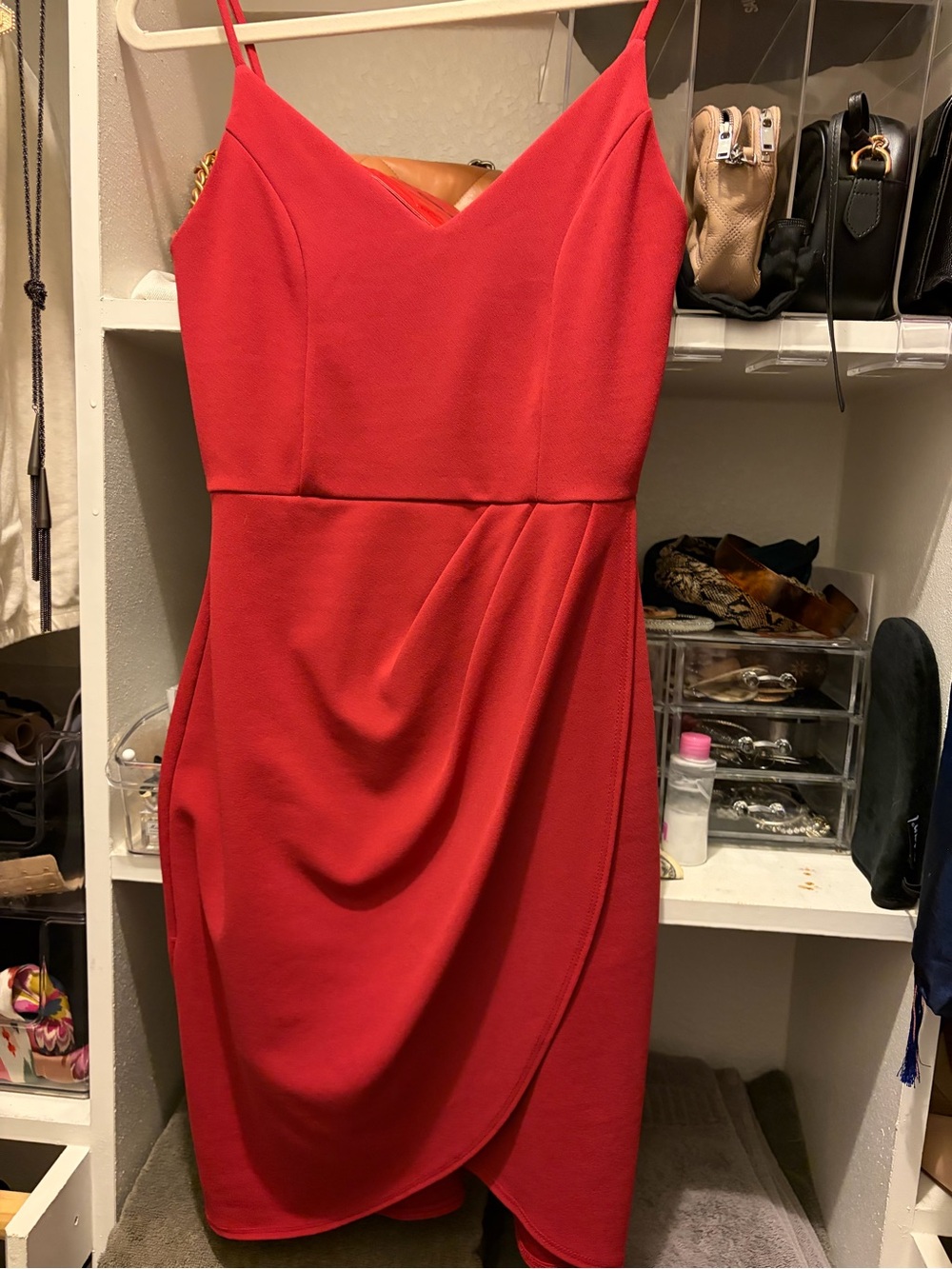 Lulu's Red V-Neck Draped Mini Dress